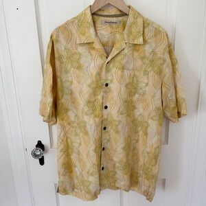 Tommy Bahama Silk Cotton Linen Hawaiian Camp Resort Shirt Tropical Floral Print